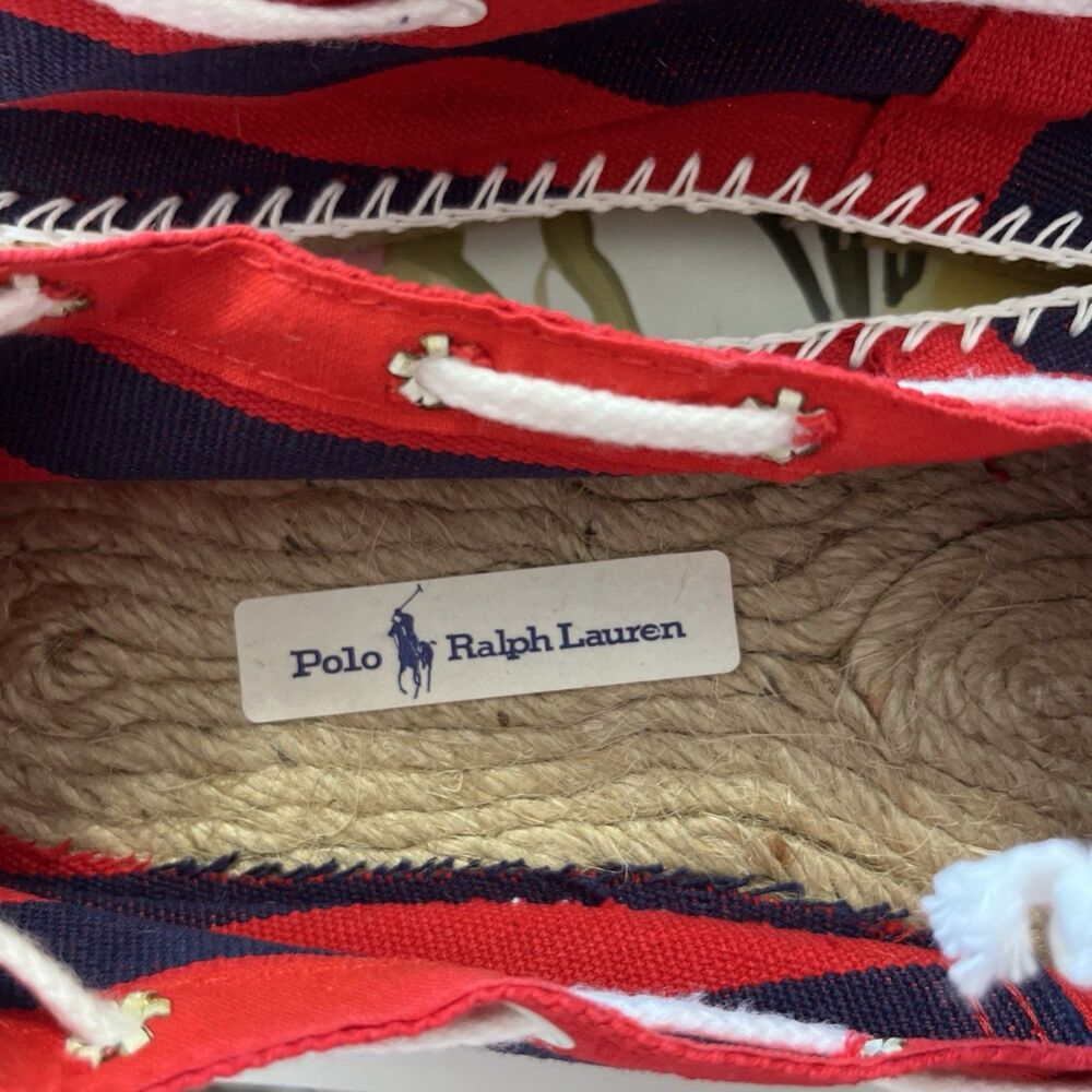 Polo Ralph Lauren Blue Red Striped Espadrille Embroidery Madras Shoes Mens 10.5 - Picture 7 of 10
